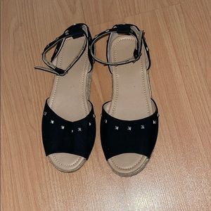 Studded with Ankle Strap Open Toe Espadrilles